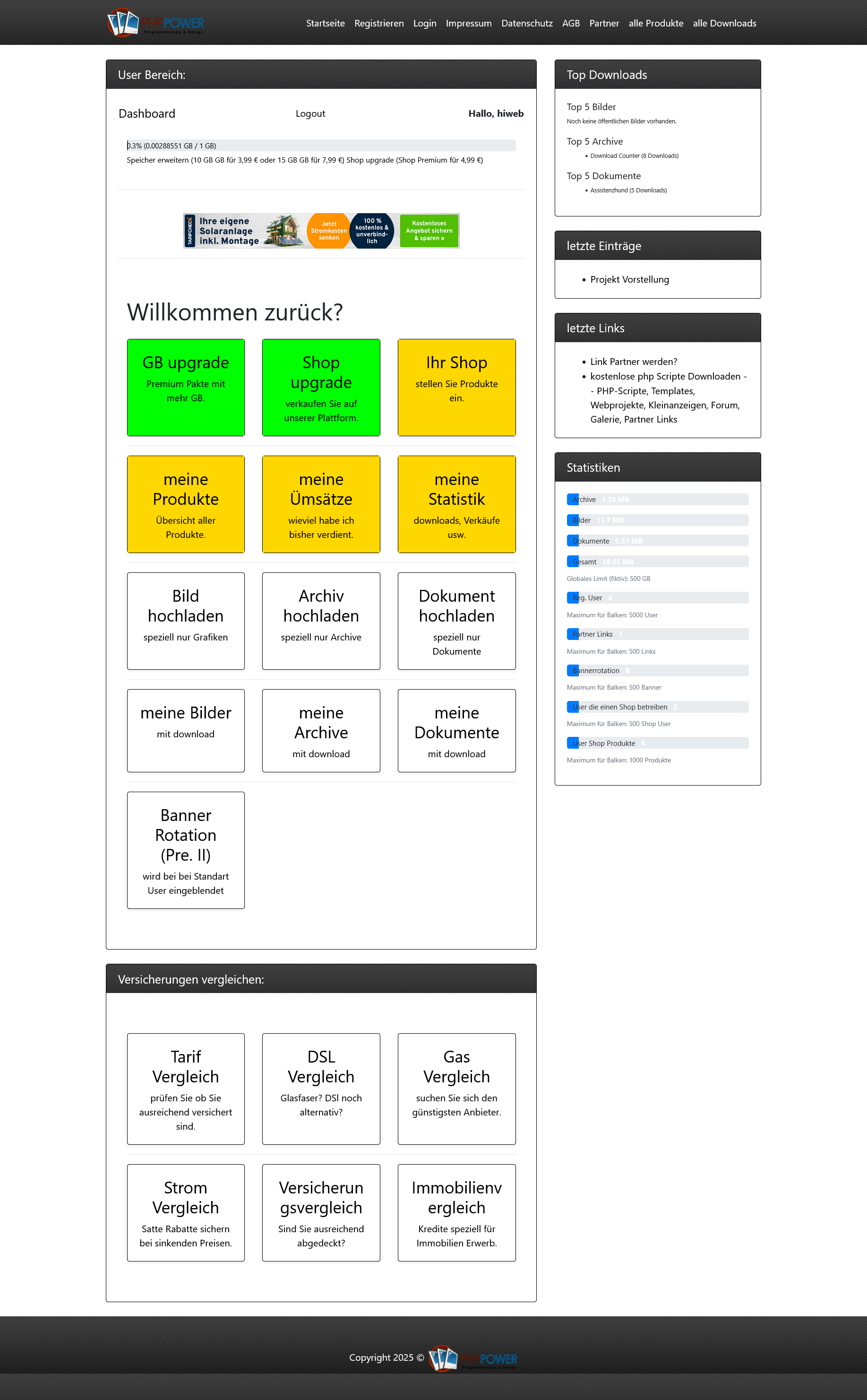 Userbereich Standard